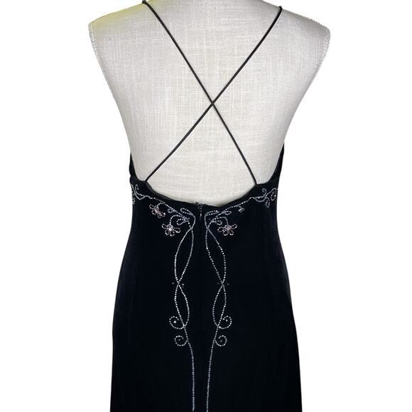 Vintage Dave Johnny Prom Dress Gown Bead Sequin Whimsigoth Black Velvet Sz 15/16 - Picture 7 of 11